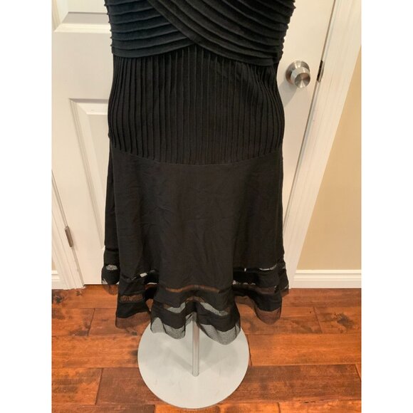 Tadashi Black Ribbed Sleeveless Dress w/ Tulle Hem, Size XS - Picture 3 of 7